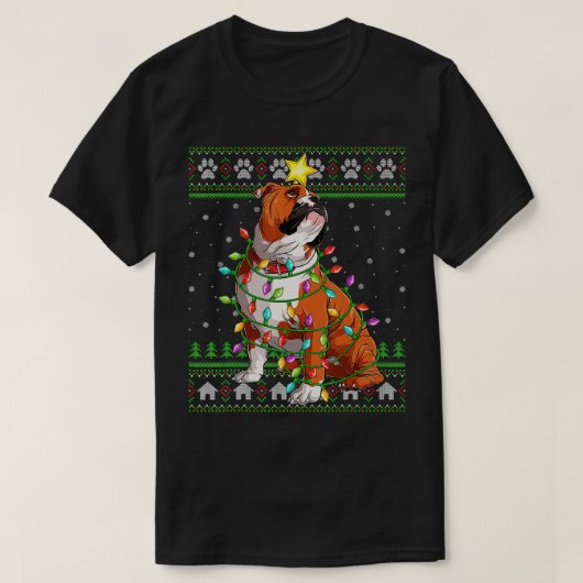 Xmas Lighting Santa Hat Ugly English Bulldog Chris T-shirt (Design voorkant)