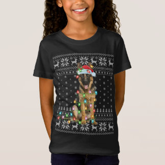 Xmas Lighting Santa Hat Ugly German Shepherd Chris T-shirt