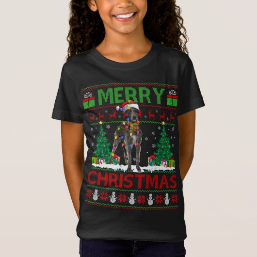 Xmas Lighting Santa Hat Ugly Irish Wolfhound Chris T-shirt (Voorkant)