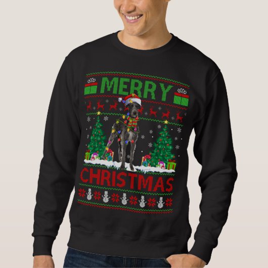 Xmas Lighting Santa Hat Ugly Irish Wolfhound Chris Trui (Voorkant)