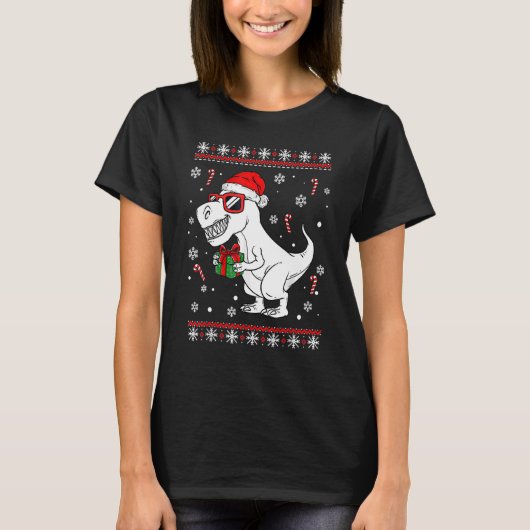 Xmas Lighting Santa Hat Ugly Rex Dinosaurs Christm T-shirt (Voorkant)