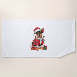 Xmas Lighting Santa Miniature Pinscher Dog Christm Strandlaken