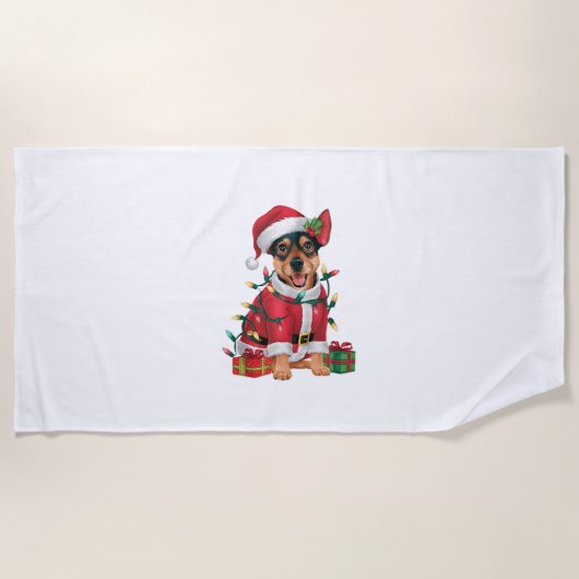 Xmas Lighting Santa Miniature Pinscher Dog Christm Strandlaken (Voorkant)