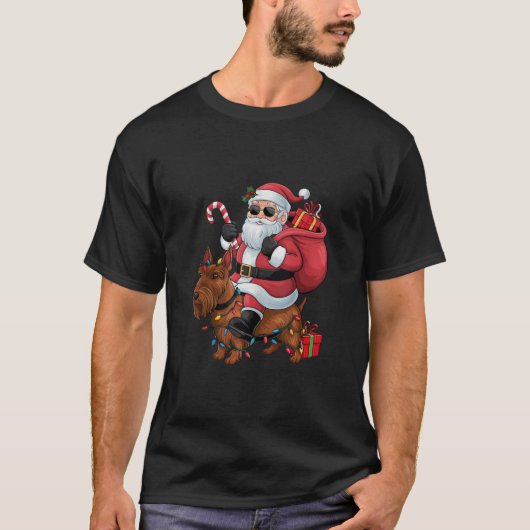Xmas Lighting Santa Riding Scottish Terrier Dog Ch T-shirt (Voorkant)