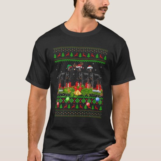 Xmas Lighting Santa Ugly Doberman Pinscher Dog Chr T-shirt (Voorkant)