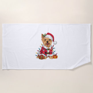 Xmas Lighting Santa Yorkshire Terrier Dog Christma Strandlaken