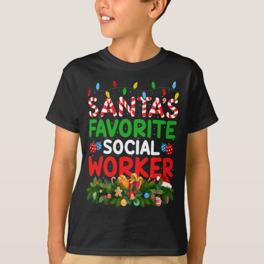 Xmas Lighting Santa's favoriete sociale werker Chr T-shirt (Voorkant)