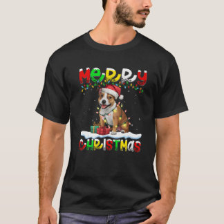 Xmas Lighting Staffordshire Bull Terrier Dog Merry T-shirt