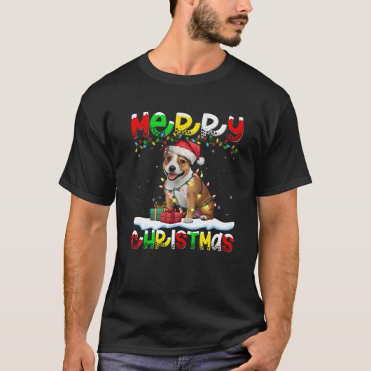 Xmas Lighting Staffordshire Bull Terrier Dog Merry T-shirt (Voorkant)