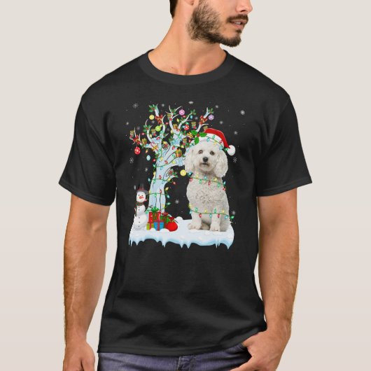 Xmas Lighting Tree Santa Hat Bichon Frise Dog Chri T-shirt (Voorkant)