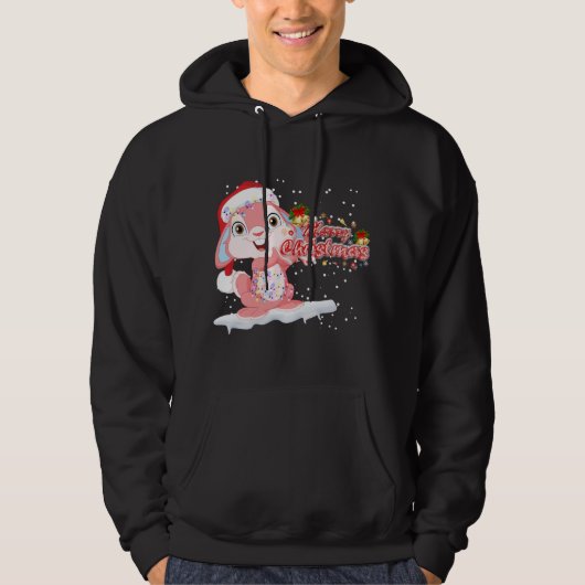 Xmas Lighting Tree Santa Hat Rabbit Bunny Christma Hoodie (Voorkant)