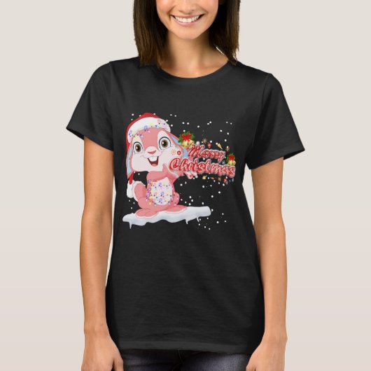 Xmas Lighting Tree Santa Hat Rabbit Bunny Christma T-shirt (Voorkant)