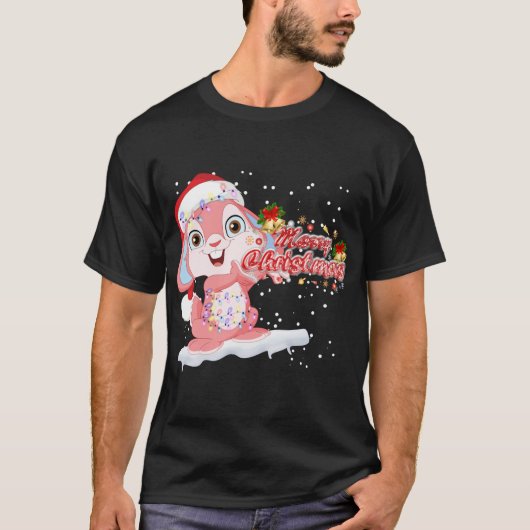 Xmas Lighting Tree Santa Hat Rabbit Bunny Christma T-shirt (Voorkant)