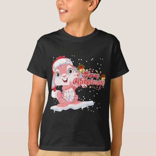 Xmas Lighting Tree Santa Hat Rabbit Bunny Christma T-shirt (Voorkant)