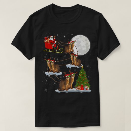 Xmas Lighting Tree Santa Riding Abyssinian Cat Chr T-shirt (Design voorkant)