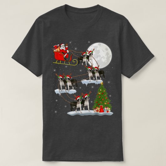 Xmas Lighting Tree Santa Riding Boston Terrier Chr T-shirt (Design voorkant)