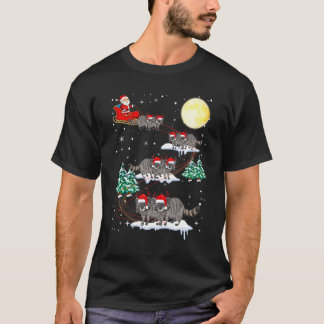 Xmas Lighting Tree Santa Riding Raccoon Christmas T-shirt