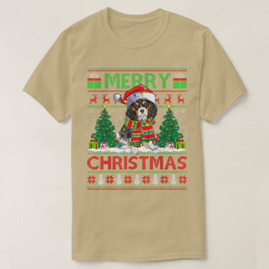Xmas Lighting Ugly Cavalier King Charles Spaniel C T-shirt (Design voorkant)