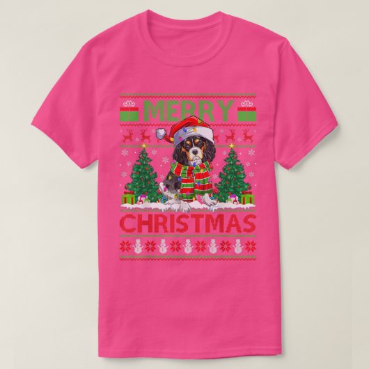 Xmas Lighting Ugly Cavalier King Charles Spaniel C T-shirt (Design voorkant)