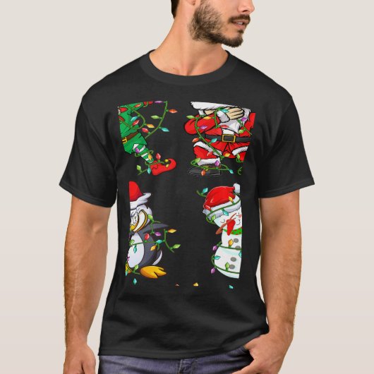 Xmas Lights Dabbing Santa Elf Friends Christmas Da T-shirt (Voorkant)