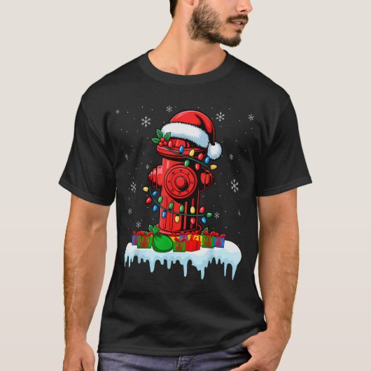 Xmas Lights Fire Hydrant Firefighter Christmas  T-shirt (Voorkant)