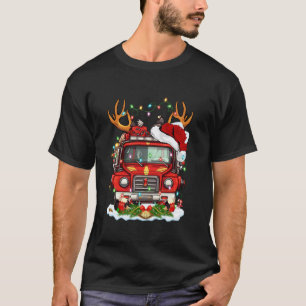 Xmas Lights Fire Truck Brandweerman Kerstmis T-shirt