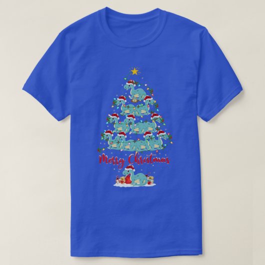 Xmas Lights Funny Santa Brontosaurus Dinosaur Chri T-shirt (Design voorkant)