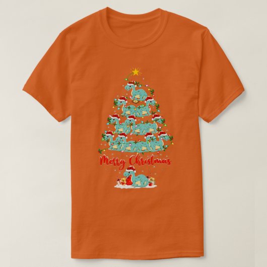Xmas Lights Funny Santa Brontosaurus Dinosaur Chri T-shirt (Design voorkant)