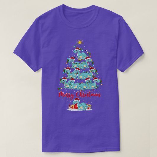 Xmas Lights Funny Santa Brontosaurus Dinosaur Chri T-shirt (Design voorkant)