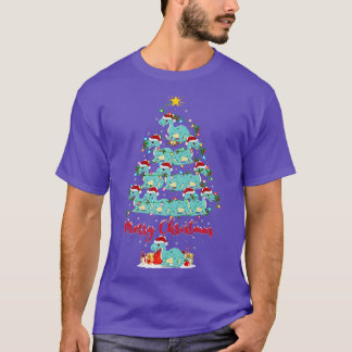 Xmas Lights Funny Santa Brontosaurus Dinosaur Chri T-shirt