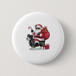 Xmas Lights Funny Santa Riding Border Terrier Hond Ronde Button 5,7 Cm
