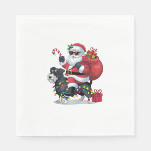 Xmas Lights Funny Santa Riding Border Terrier Hond Servet