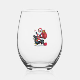 Xmas Lights Funny Santa Riding Border Terrier Hond Wijnglas Zonder Voet