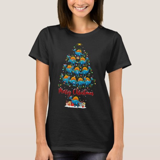 Xmas Lights Funny Santa Spinosaurus Dinosaur Chris T-shirt (Voorkant)