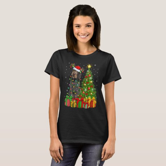 Xmas Lights German Wirehaired Pointer Dog Christma T-shirt (Voorkant volledig)