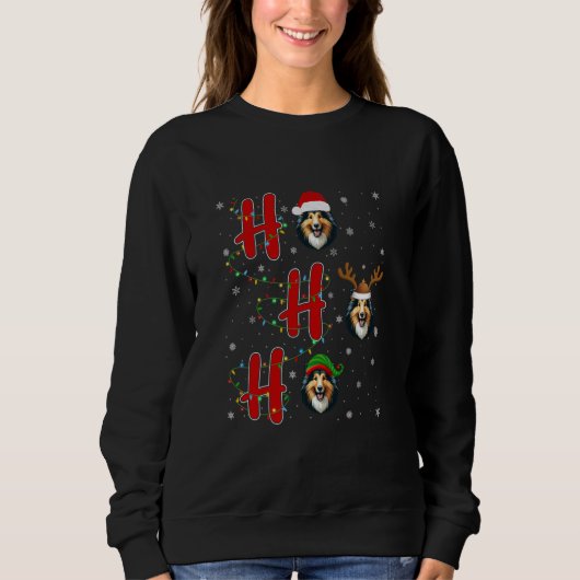Xmas Lights HO HO HO Rough Collie Dog Funny Ugly C Trui (Voorkant)