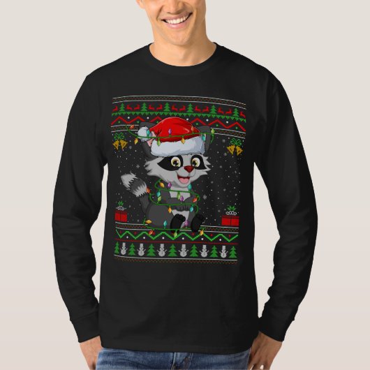 Xmas Lights Lelijke trui stijl Santa wasbeer Chris T-shirt (Voorkant)