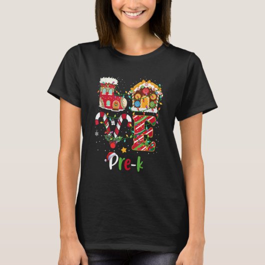 Xmas Lights Love Pre-K leraar Kerstmis T-shirt (Voorkant)