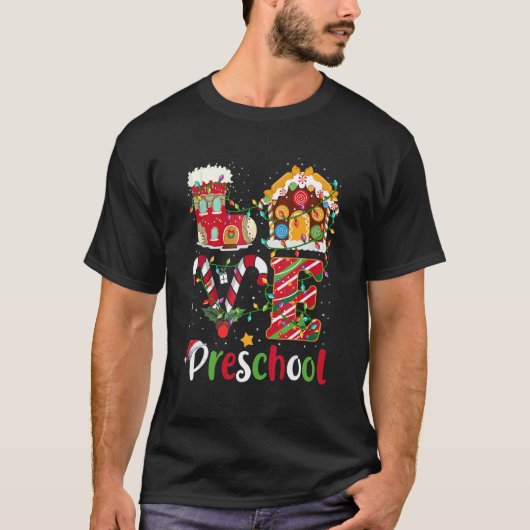 Xmas Lights Love Preschoolleraar Kerstmis T-shirt (Voorkant)