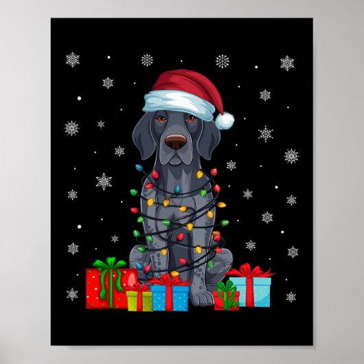 Xmas Lights Santa Duitse Kortharige Pointer Dog C Poster (Voorkant)
