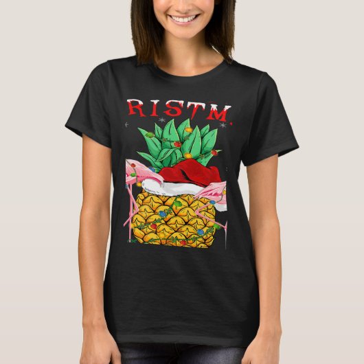 Xmas Lights Santa Flamingo Pineapple Merry Christm T-shirt (Voorkant)