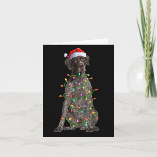 Xmas Lights Santa German Shorthaired Inter Dog Chr Kaart (Voorkant)