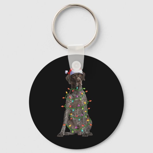 Xmas Lights Santa German Shorthaired Inter Dog Chr Sleutelhanger (Voorkant)