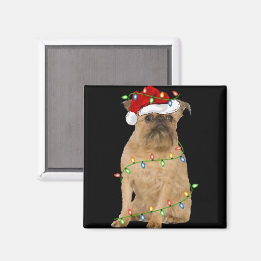 Xmas Lights Santa Hat Brussels Griffon Dog Christm Magneet (Voorkant / Achterkant)