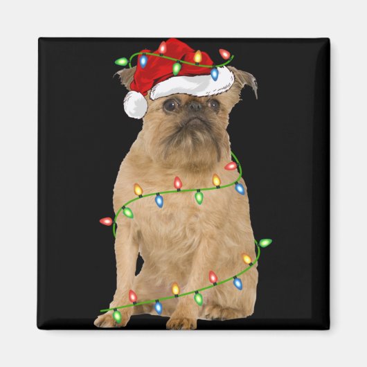 Xmas Lights Santa Hat Brussels Griffon Dog Christm Magneet (Voorkant)