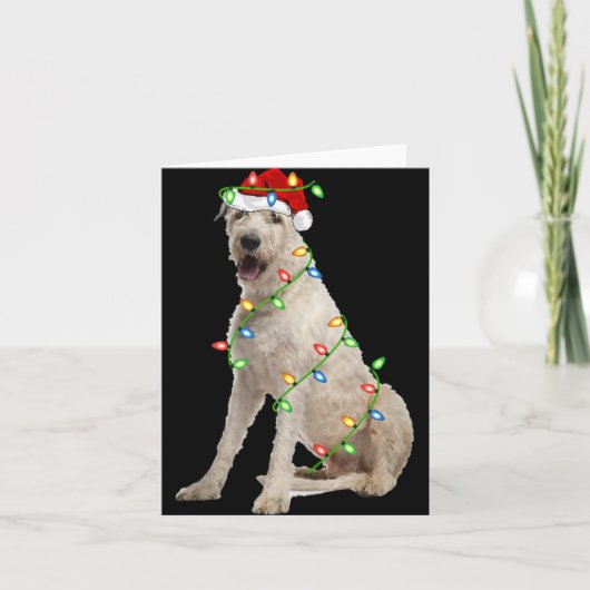 Xmas Lights Santa Hat Irish Wolfhound Dog Christma Kaart (Voorkant)
