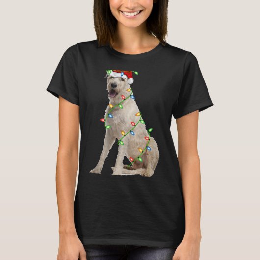 Xmas Lights Santa Hat Irish Wolfhound Dog Christma T-shirt (Voorkant)