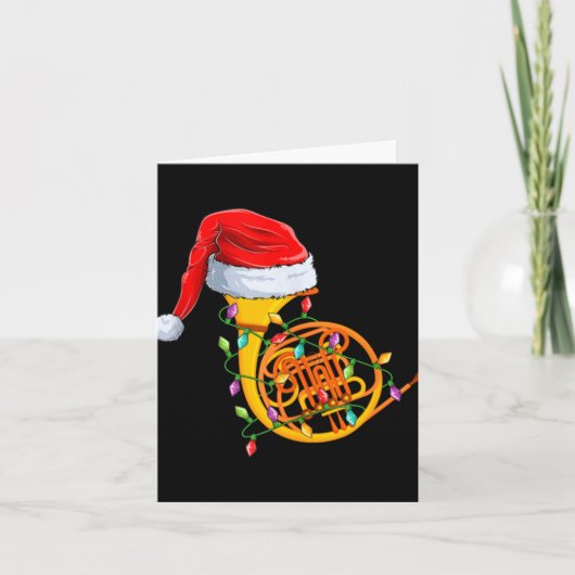 Xmas Lights Santa Hat Musical French Horn Christma Kaart (Voorkant)