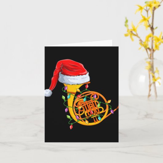 Xmas Lights Santa Hat Musical French Horn Christma Kaart (Gele Bloem)