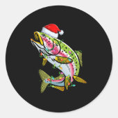 Xmas Lights Santa Hat Rainbow Trout Fish Christmas Ronde Sticker (Voorkant)